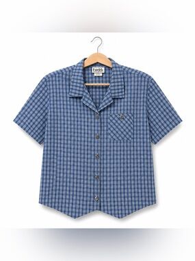 TEDDI Plaid Button Shirt Blue Cotton Short Sleeve Vintage XL